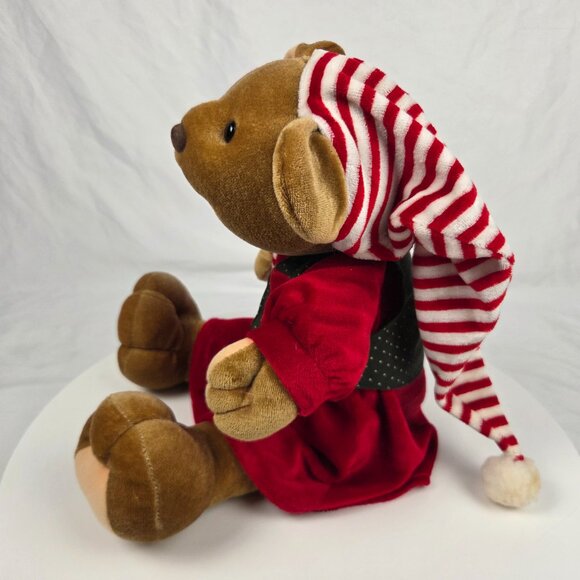 1992 Commonwealth Brown Teddy Bear 16" Plush Christmas Red White Outfit Vest Hat - Picture 2 of 6